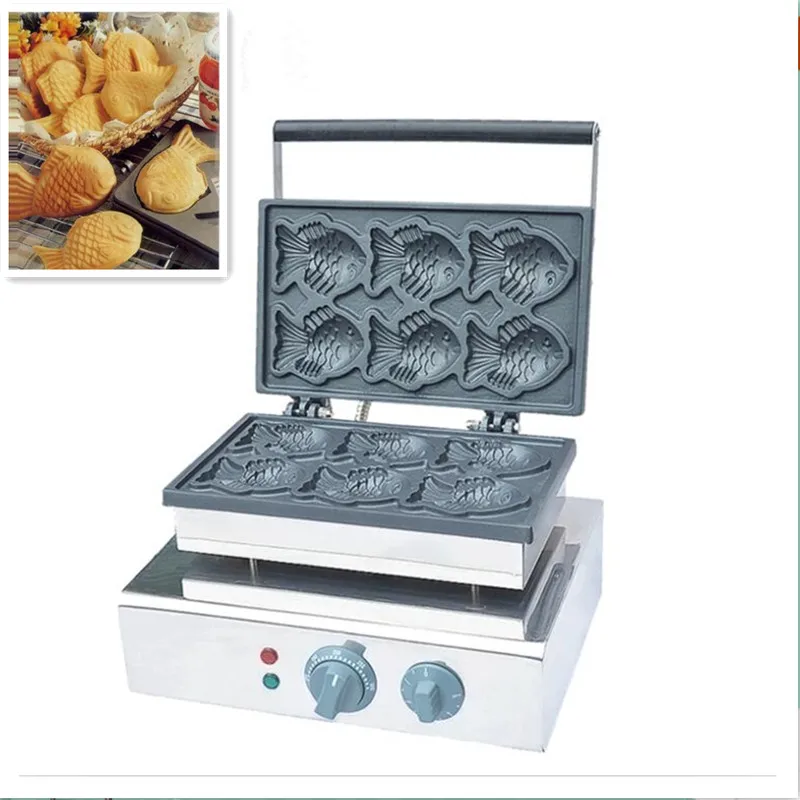 

110V 220V Non-Stick Commercial Electric Fish Waffle Iron Machine Taiyaki Fish Waffle Maker 6pcs Waffle Baker Free Shipping