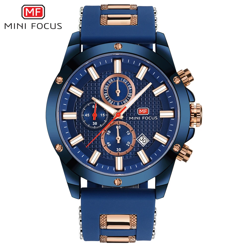 

MINI FOCUS Top Brand Luxury Chronograph Watch Men Quartz Sports Watches Army Military Silicone Strap Wrist Watch Male Blue Clock