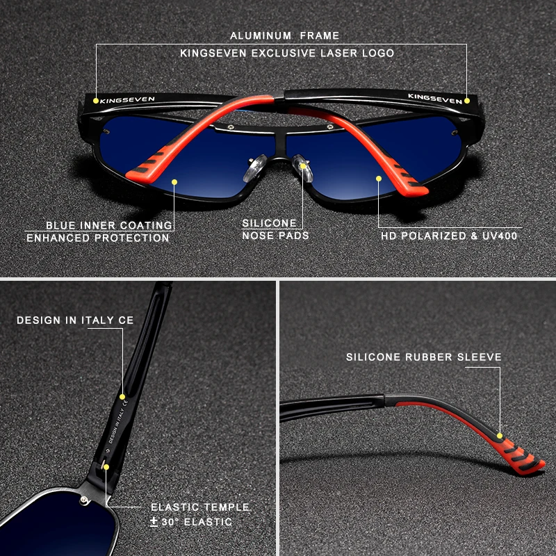 Baratos Nuevo diseño De KINGSEVEN Gafas para hombre De marca HD polarizadas Gafas De Sol para hombres Gafas De Sol con lentes integradas Gafas De Sol