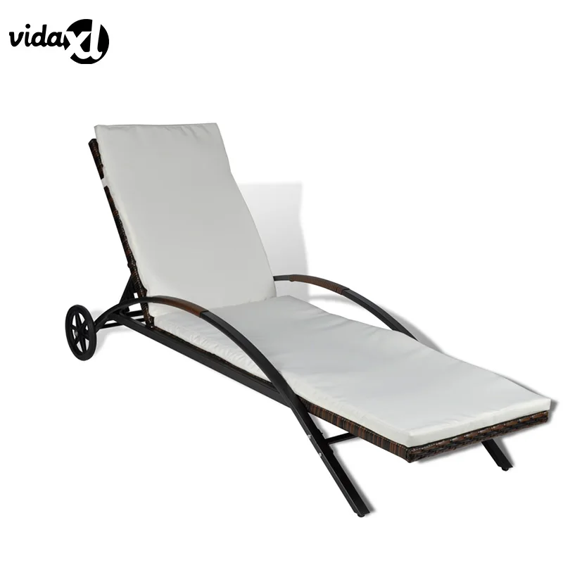 vidaXL Rattan Sun Lounger Washable Mats 2 Casters Outdoor Furniture