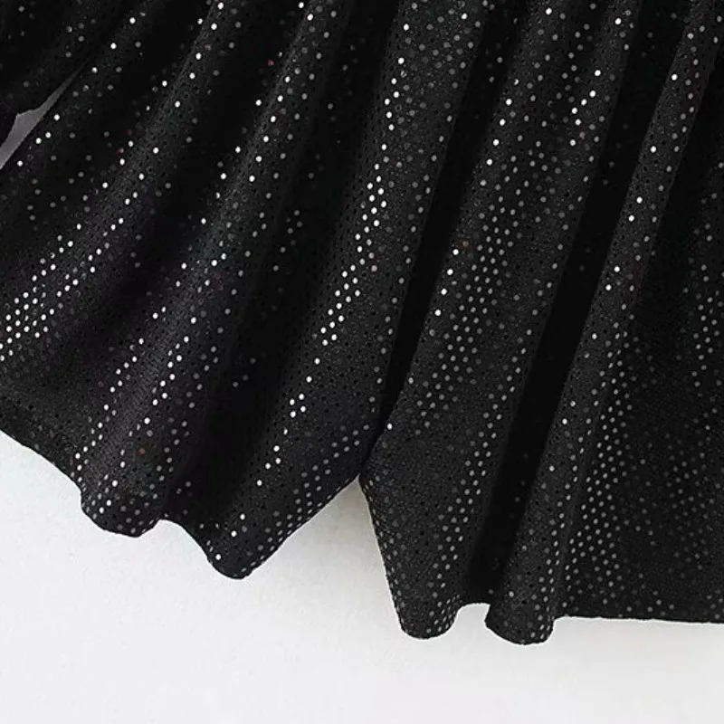 Women Dot Sequin Playsuit Sexy Backless Club Elegant Black Rompers Party NightClub Overalls Round Collar Clothing 