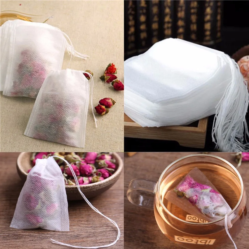 

New Teabags 100Pcs/Lot 5-5.5 x 7CM Empty Tea Bags With String Heal Seal Filter Paper for Herb Loose Tea