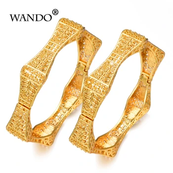 

WANDO 2pcs/lot Geometric Polygon Bracelet Ethiopian Gold colour Open Cuff leaves Bangle Jewelry Dubai Bride Wedding Gift b151