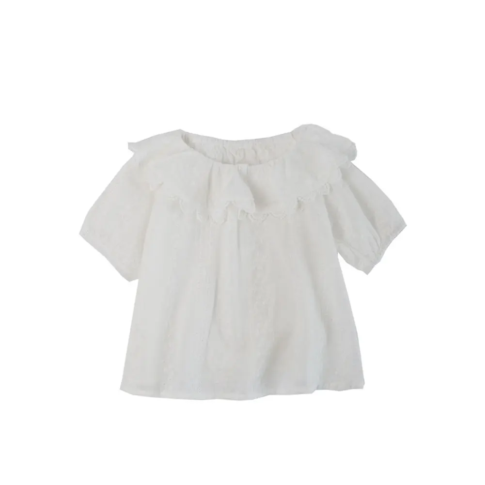 Toddler Clothes Kid Blouse Korean Lace Collar Baby Girl Short Sleeve Summer New Cute Bubble Doll White Shirt | Детская одежда и