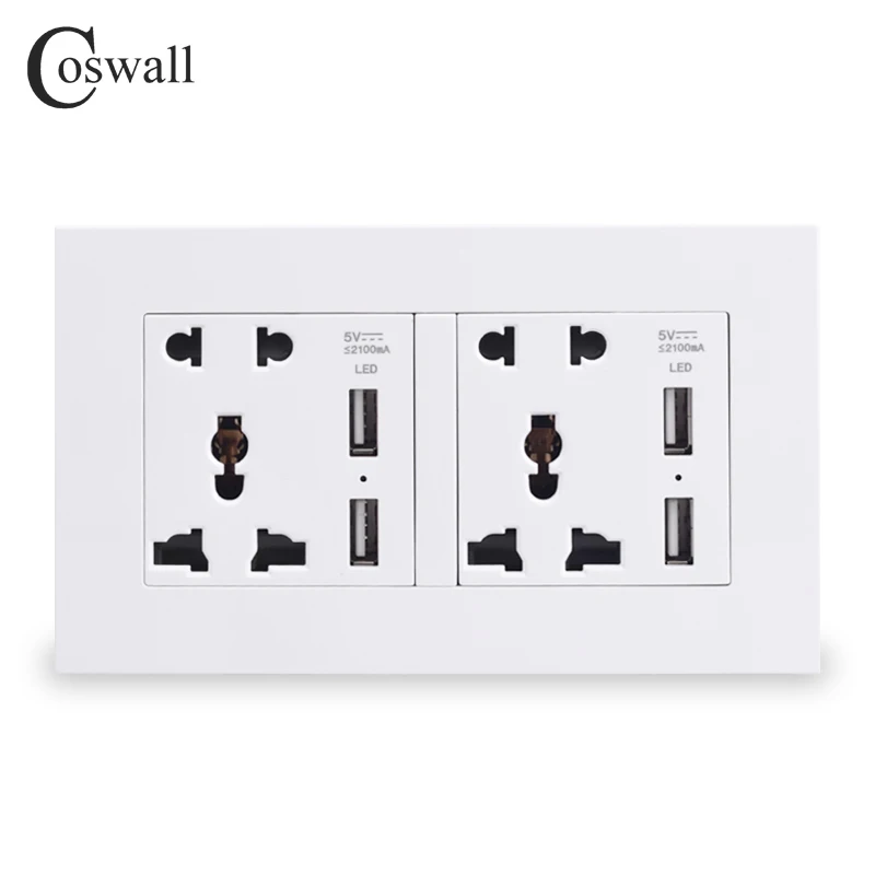 

COSWALL Wall Socket Double Universal 5 Hole Power Outlet With 4 USB Smart Induction Charger Port for Mobile Blue LED Indicator