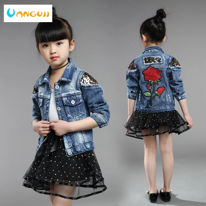 girls autumn coat denim jacket for kids 3 11 years old Washed worn