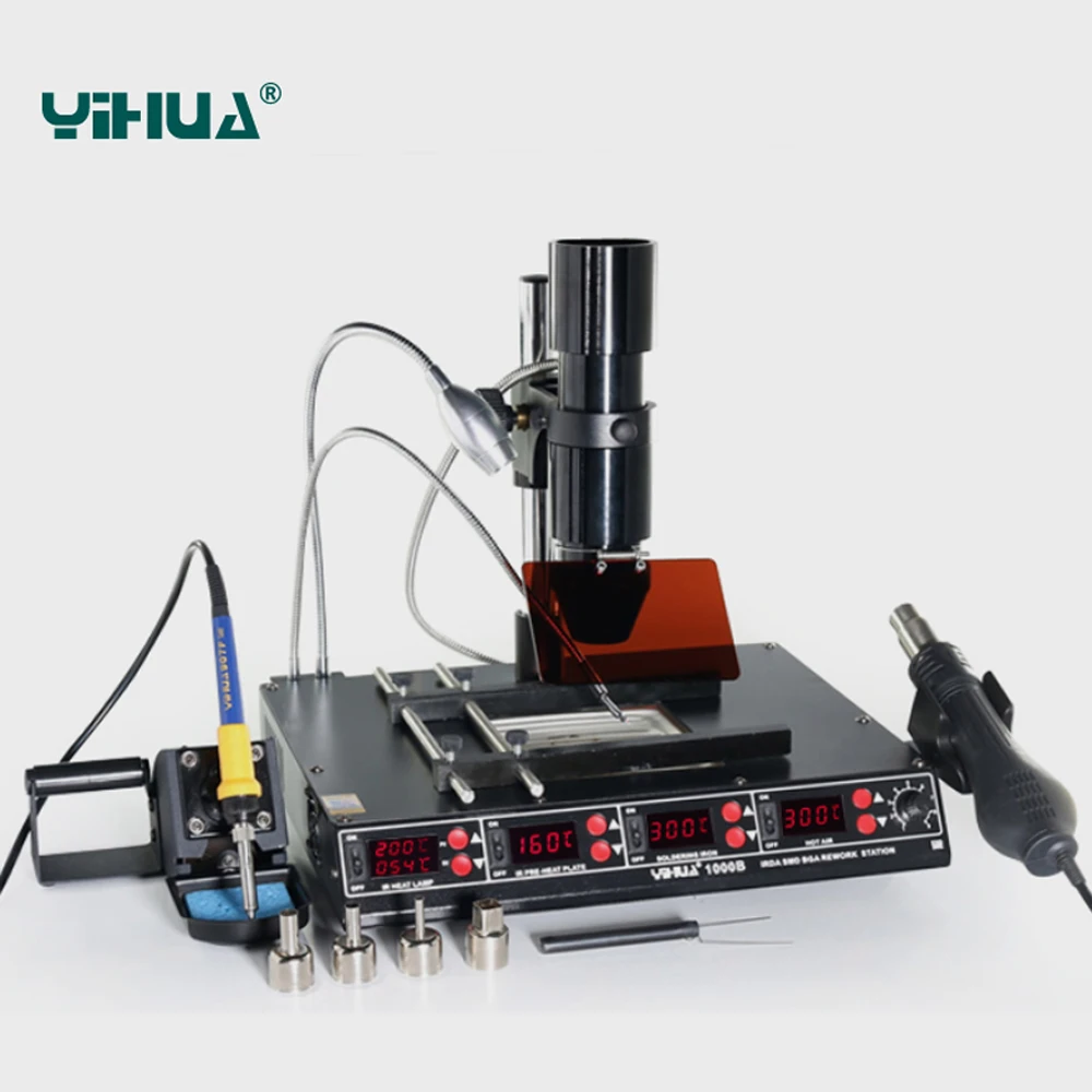 YIHUA 1000B 3 функции в 1 Инфракрасная паяльная станция SMD горячего воздуха+ 75 Вт паяльники+ 540 Вт станция предварительного нагрева 110 В/220 В