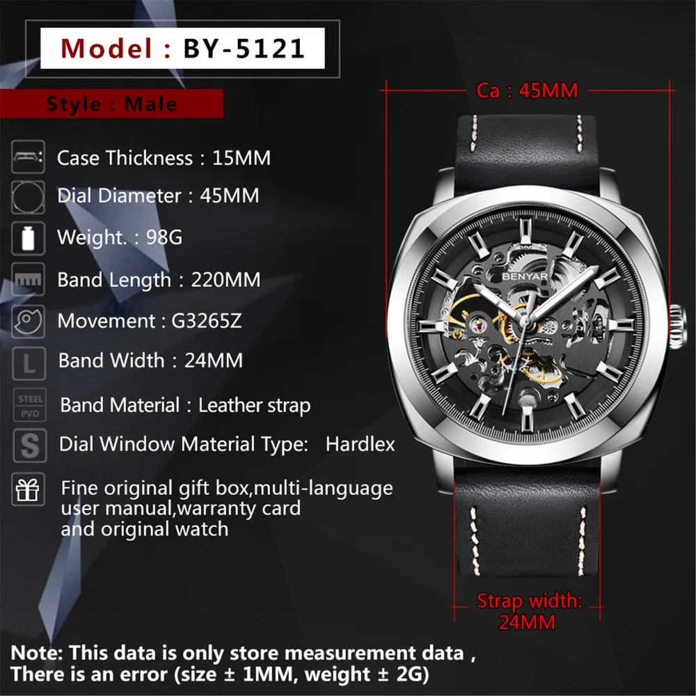 BENYAR 2023 Neue Marke männer Uhren Automatische Mechanische Uhr Sport Uhr Leder Casual Business Armbanduhr Relogio Masculino