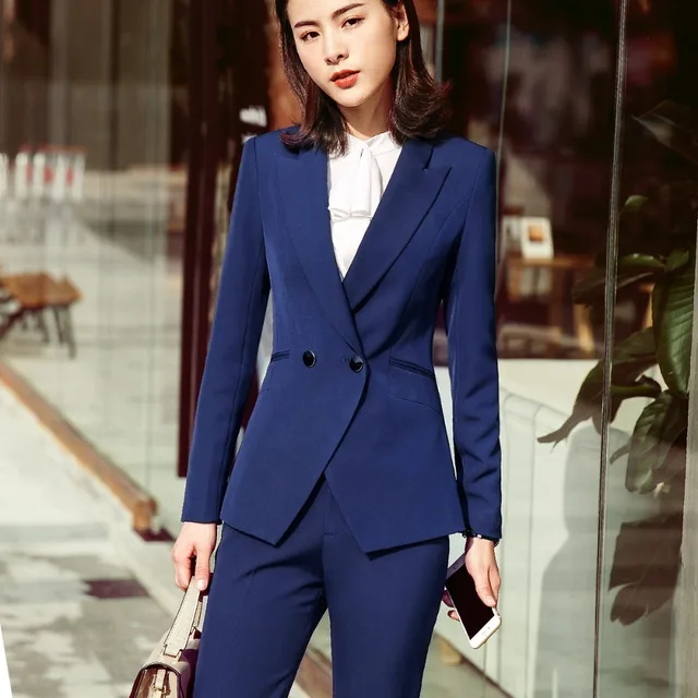 2 Pieces Set Women 2018 Pant Suits Business Office Lady Work Wear Formal Two Button Pant Suits Blazer with Pant