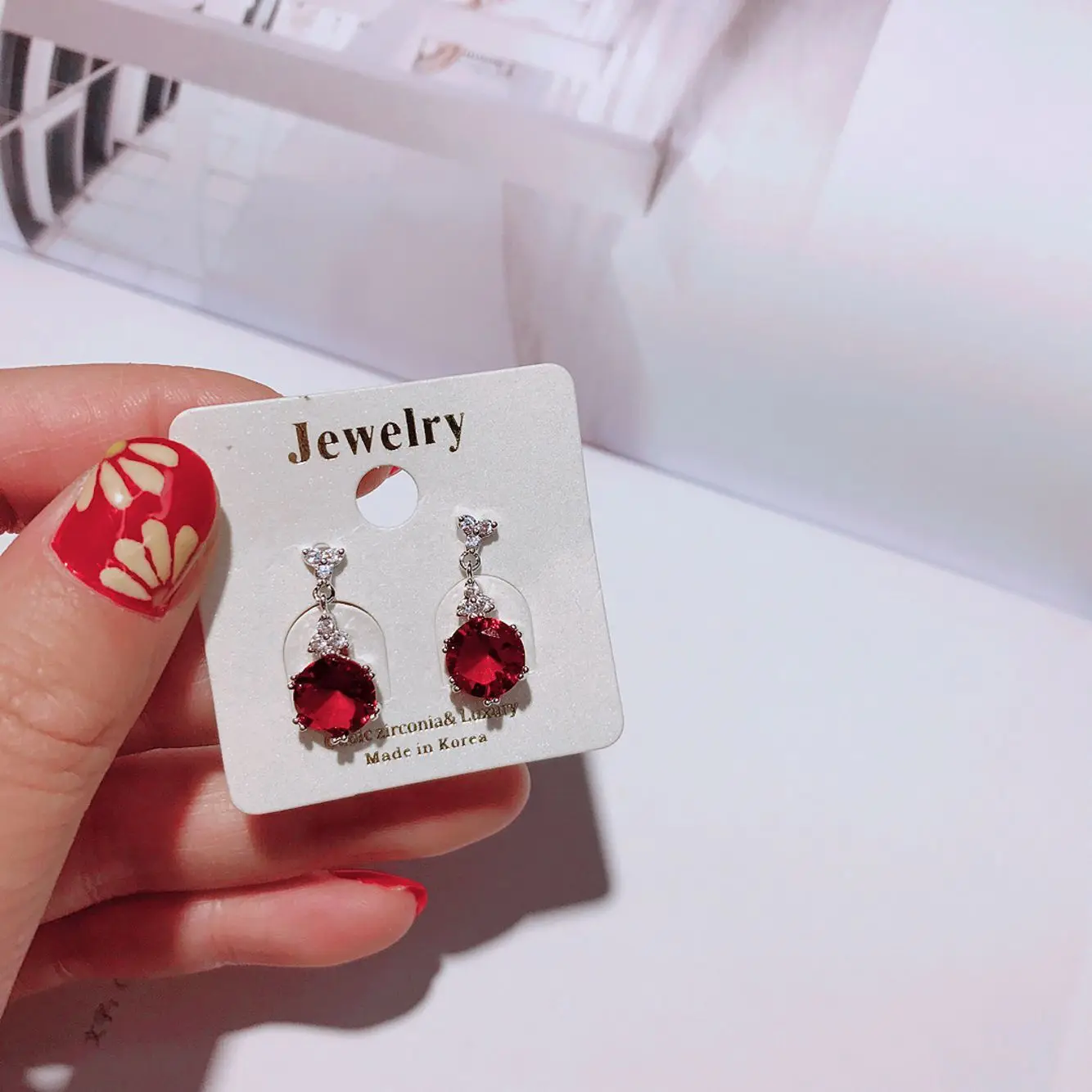 water drop red jewelry earrings 925 silver post Hypoallergenic fadeless alloy fashion jewelry stud earrings for women girl gift