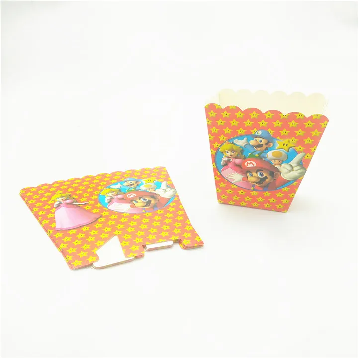 

6Pcs/Lot Birthday Party Movie Candy Popcorn Box Mario Bros Super Mario Children Baby Shower lovely cartoon Printed