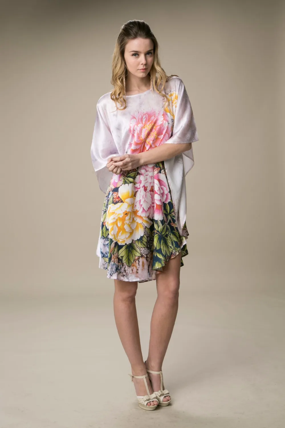 Шелковое атласное платье из натурального шелка с принтом женское платье цветочный дизайн китайский стиль цифровая печать Прямая с фабрики