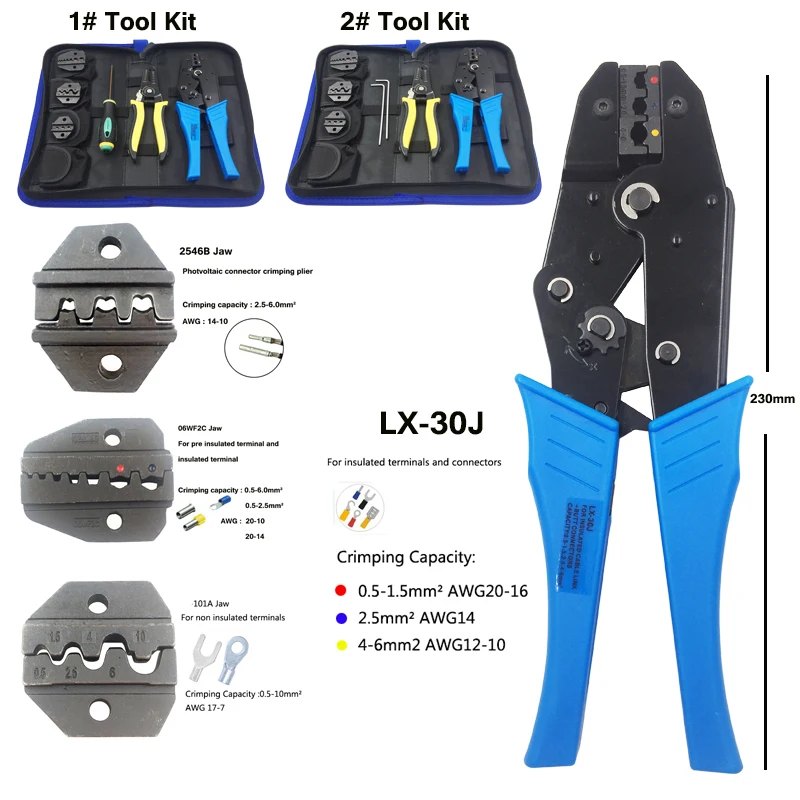 

Tool set crimping pliers wire stripping pliers and 3 jaws 101A/06WF2C/2546B for various terminals connector hand tools
