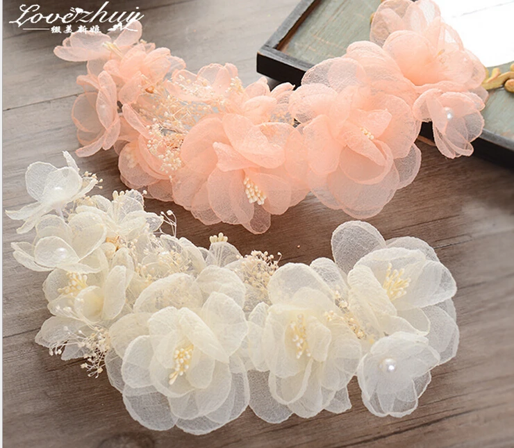

wedding romantic babysbreath dried flower with pearl handmade hairband bride high quality bridal vintage hair accessories