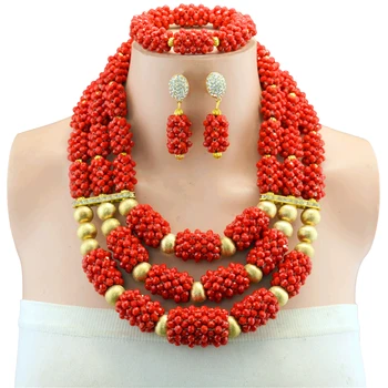 

Nigerian Statement Necklace Costume Wedding African Beads Jewelry Set Red Crystal Beads Jewelry Set For Women