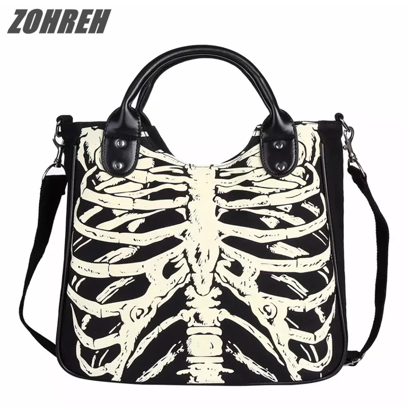 

2018 Fashion Women Girl Skeleton Bones Bats Skulls Eyeballs Gothic Shoulder Bag Handbag Horror Punk Bags Special Design Handbags