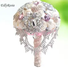 Роскошный Кристалл Свадебный букет Casamento Ювелирные изделия Кружева жемчуг атлас шелк искусственный свадебный букет цветов gelin buketi