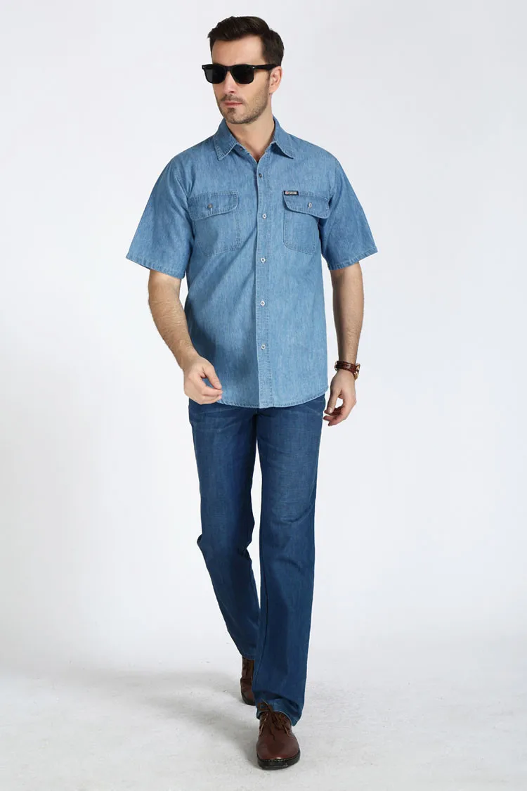Мужские летние джинсовые рубашки размера плюс 3Xl 4Xl, модные повседневные мужские рубашки и топы с коротким рукавом, летние мужские свободные рубашки A3605