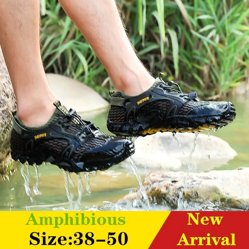 

Amphibious Men Shoes Rock Reef Fishing Non-slip Sea River Wading Mesh Sneakers Outdoors Climbing Camping Rubber Sole Large Size