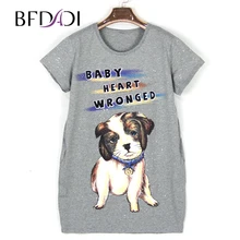Bfdadi/Новая летняя женская мода топы с рисунком собачки круглым воротом Свободные Повседневная Длинная Футболка 8009