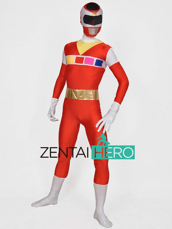 Взрослых denji Сентай megaranger костюм супергероя лайкра Хэллоуин Zentai боди костюм 6 цветов C200