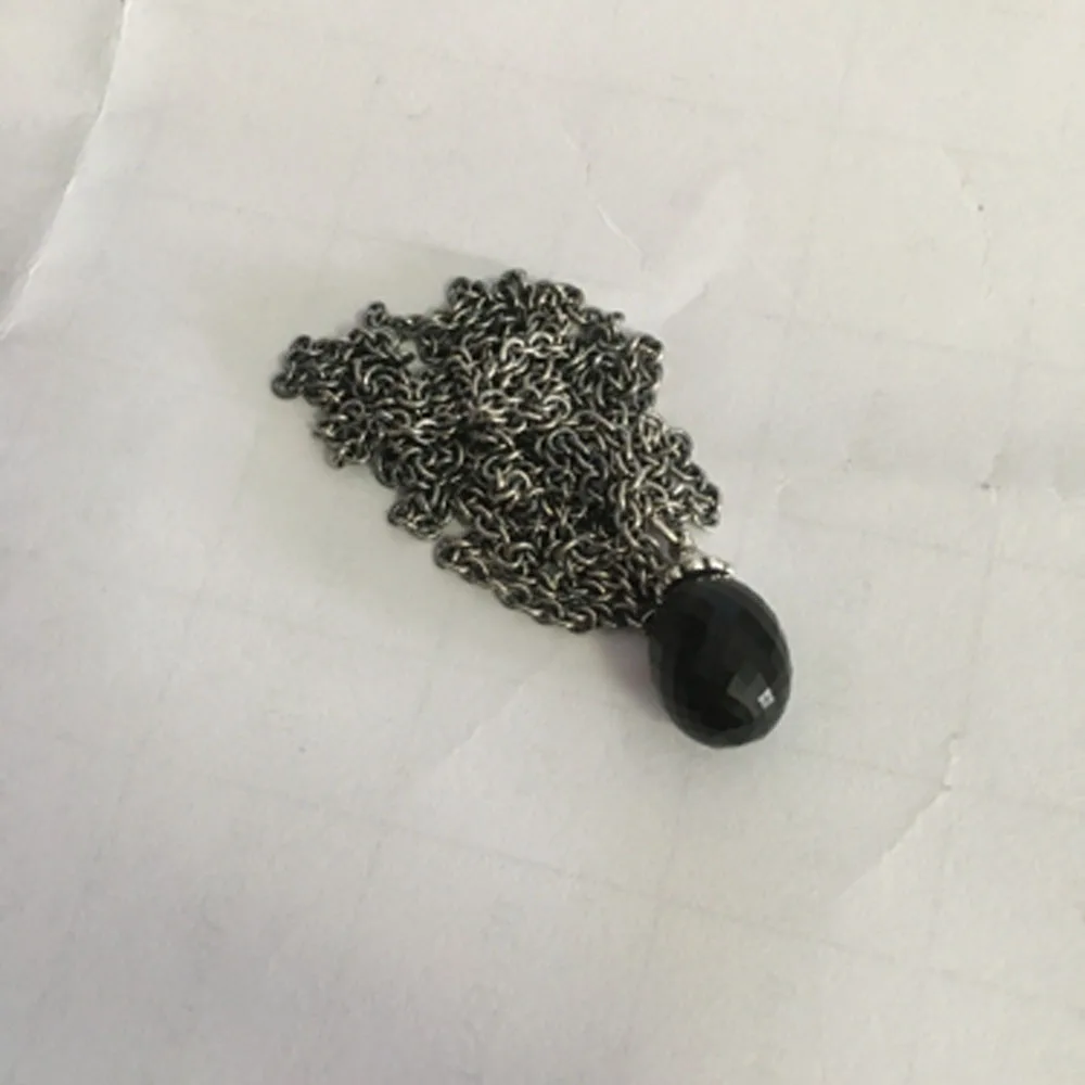 Black Agate Pendant Necklace Of Onyx Stones Fit Troll European Charms 925 Sterling Silver Beads DIY Jewelry Gift For Woman (2)