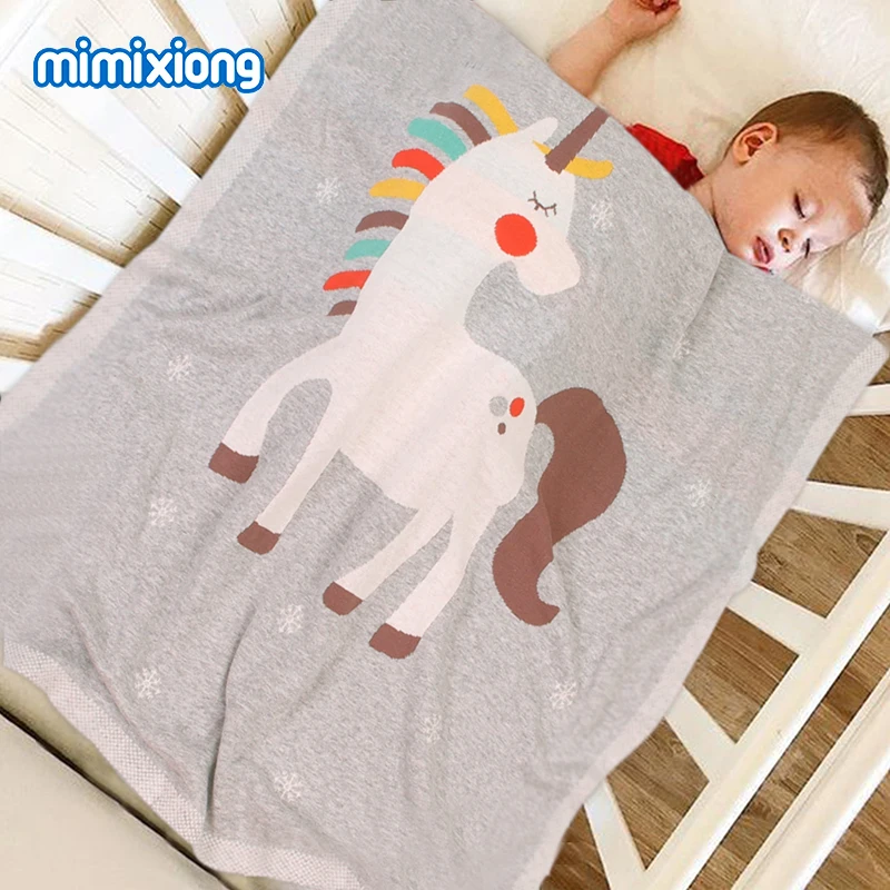 Baby Blankets Knitted Funny Unicorn Newborn Milestone Swaddle Sleepsack 100*80cm Children Playing Mat Toddler Stroller Bed Cover