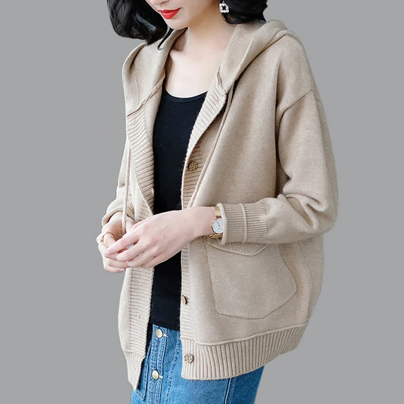 #^Special Price Casual Cardigan Sweater Women 2019 spring New Hooded Loose Sweater Womens Solid color Knitted Large size 4XL Sweater Coats