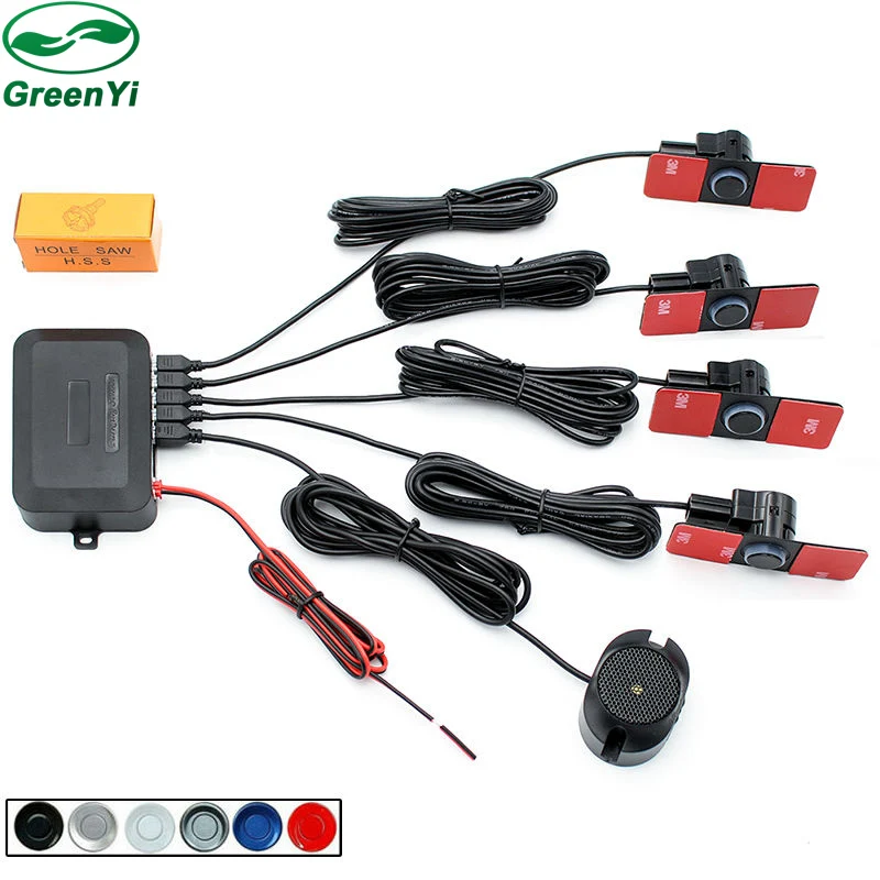 

GreenYi 16mm Flat Sensors Car Parking Sensor Assistance Auto Reverse Backup Radar Alarm System + Sound Alert Indicator 6 Colors