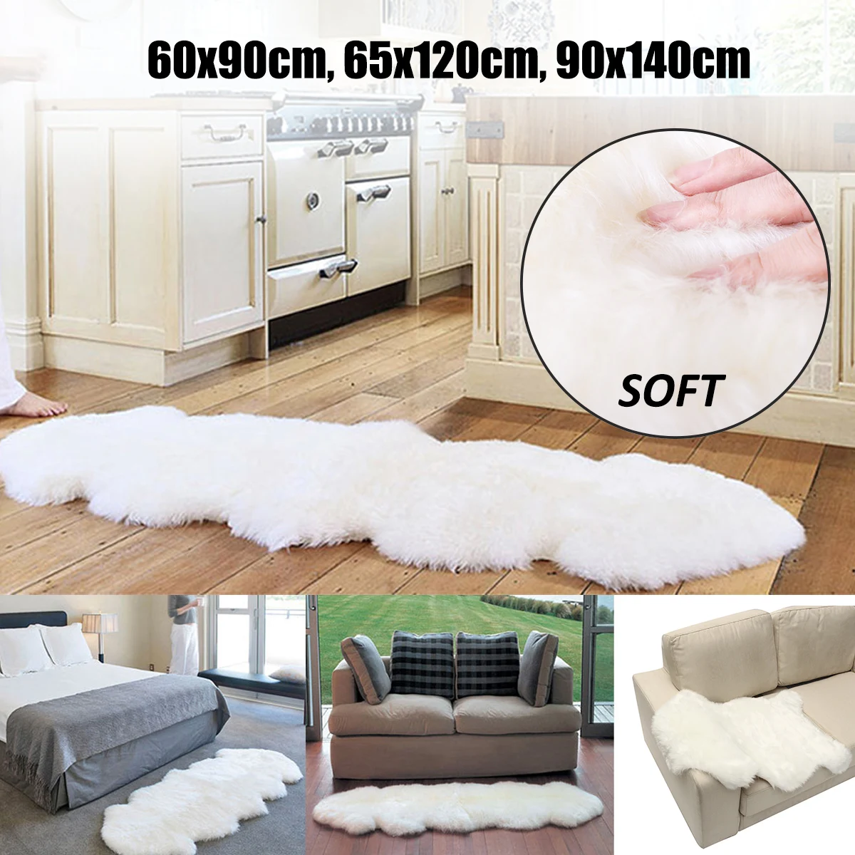 

Soft Faux Sheepskin Rug Anti-Slip Chair Sofa Cover Skin Fur Plain Fluffy Area Rugs Washable Home Bedroom Decor Mat Carpet Pad