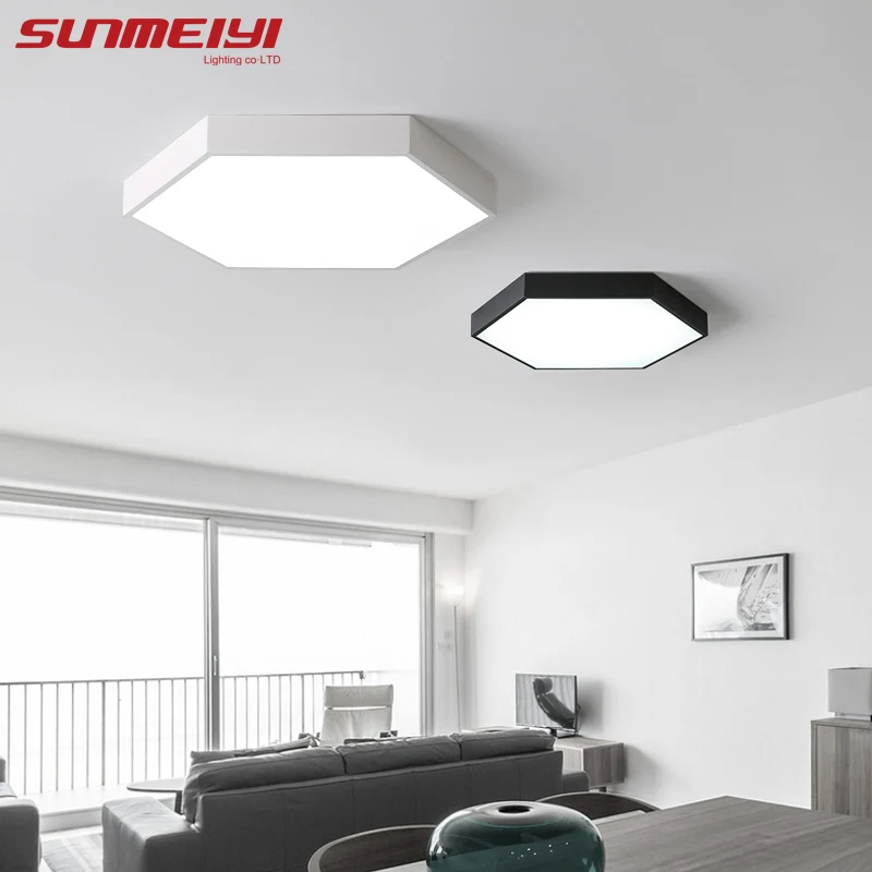 

Simple Geometric LED Ceiling Lamp Kitchen Bedroom modern Black/White lamparas techo restaurant House Lighting Fixture