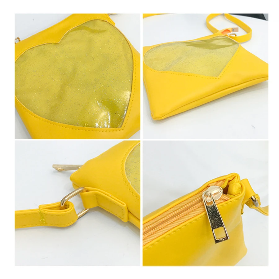 Cute Transparent Heart Women Messenger Bag Kawaii Teenage Girls Single Shoulder Bags High Quality PU Leather Ita Bag Women Bolsa