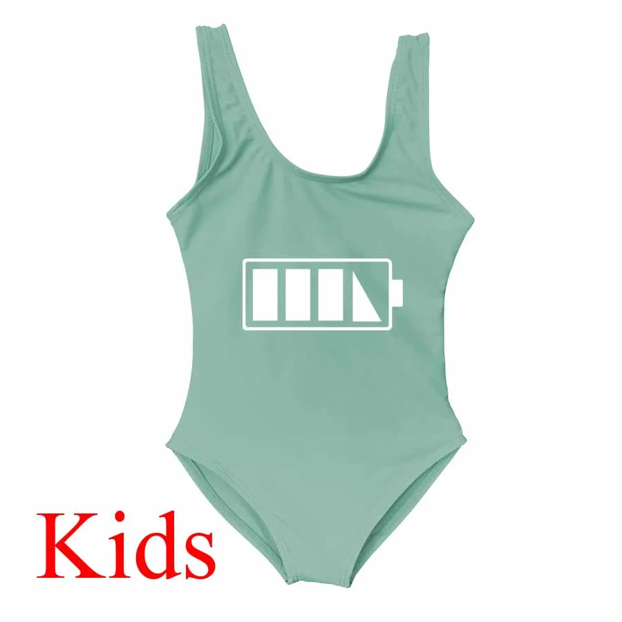 Kid Light Green Семейный слитный купальник, купальный костюм с рисунком батареи, для мамы и девочек, для женщин, детей, для малышей, купальники, одежда бикини, пляжная одежда - Цвет: Kid Light Green