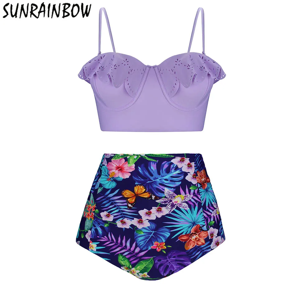

SUNRAINBOW Plus Size Swimwear High Waist Swimsuit 2019 New Bikinis Women Female Halter Top Push Up Bikini Set Bathing Suits 3XL
