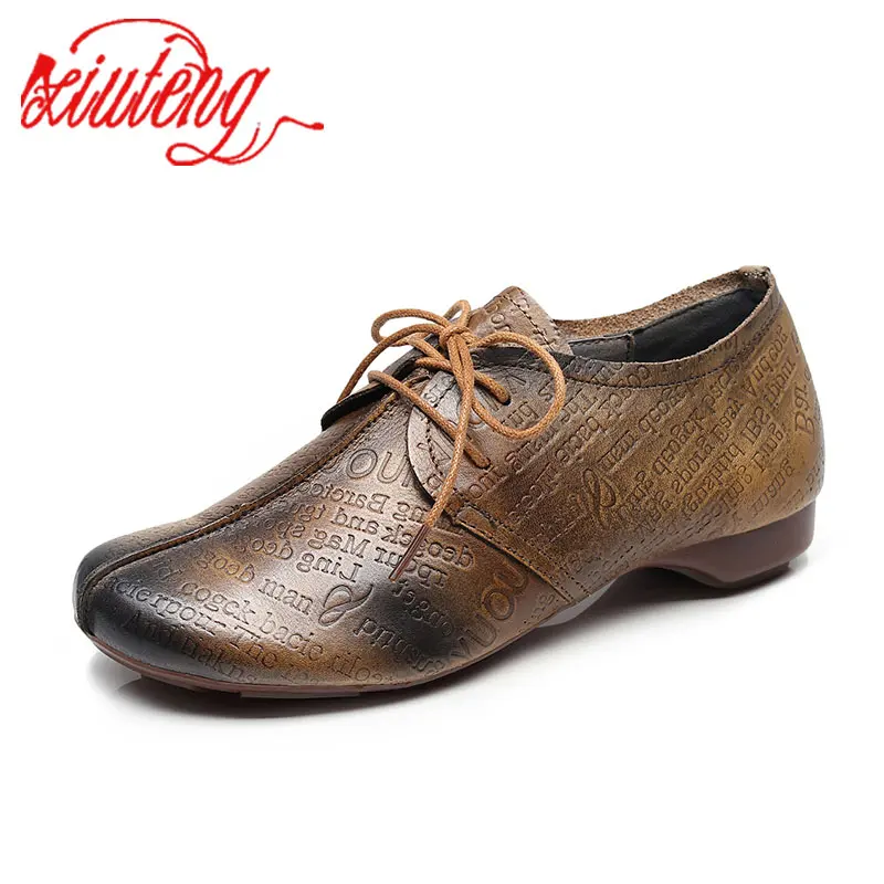 

Xiuteng Women Flats 2019 Autumn Spring Soft Comfortable Genuine Leather Flat Shoes Woman Lace Up Female Casual Shoes For Gift