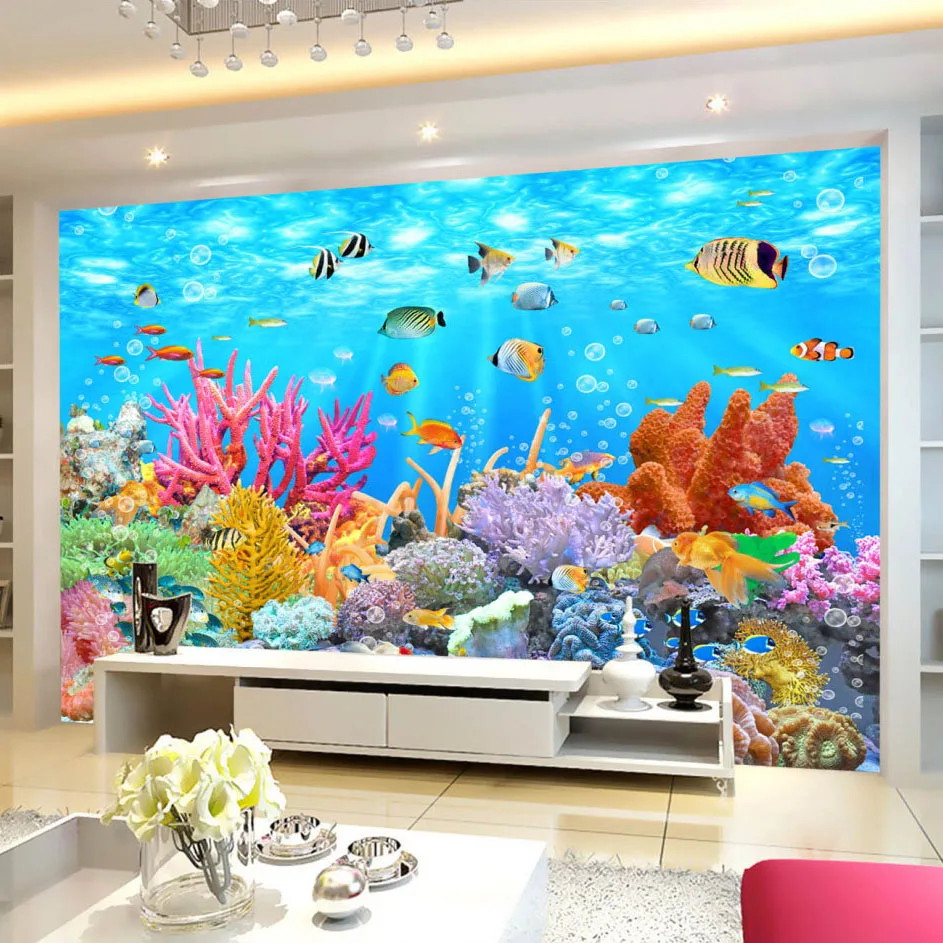 Foto Kustom Wallpaper Coral Dunia Bawah Laut 3D Lukisan Dinding