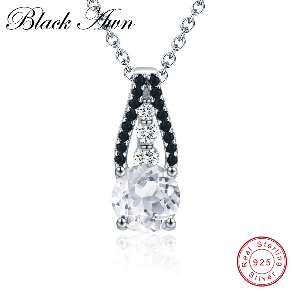 

[BLACK AWN] 925 Sterling Silver Fine Jewelry Trendy Engagement Necklaces for Women Wedding Pendants P100