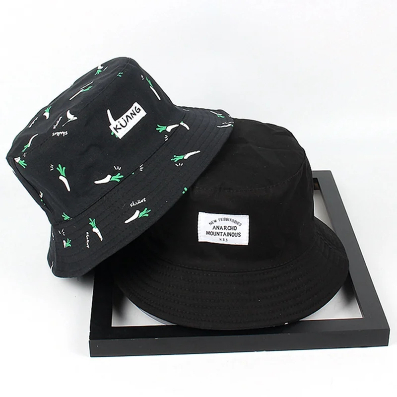 BK Bucket Hat Men Women Summer Bucket Cap Banana Print Yellow Hat Bob Hat Hip Hop Gorros Fishing Fisherman Hat - Цвет: BK
