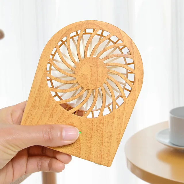 wooden mini usb charging fan wood grain handheld student desktop fan student desk top