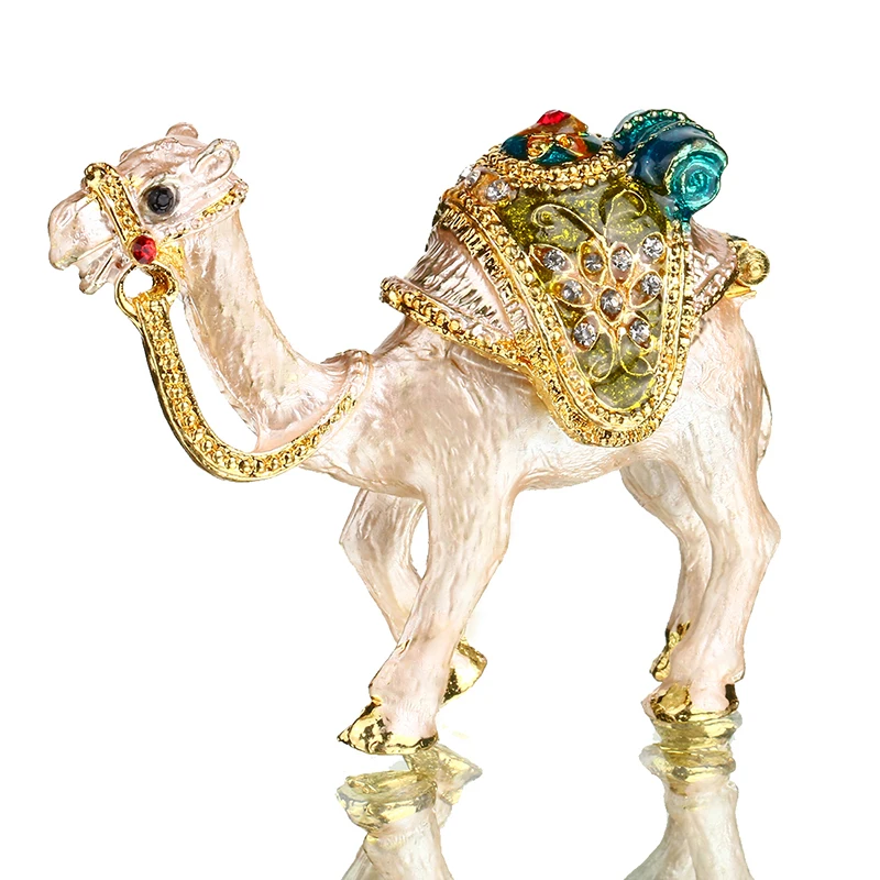 

H&D Bejeweled Camel Trinket Box Hand Painted Collectiable Figurines Gifts Decor Jewelry Storage Box with Crystals Ornaments