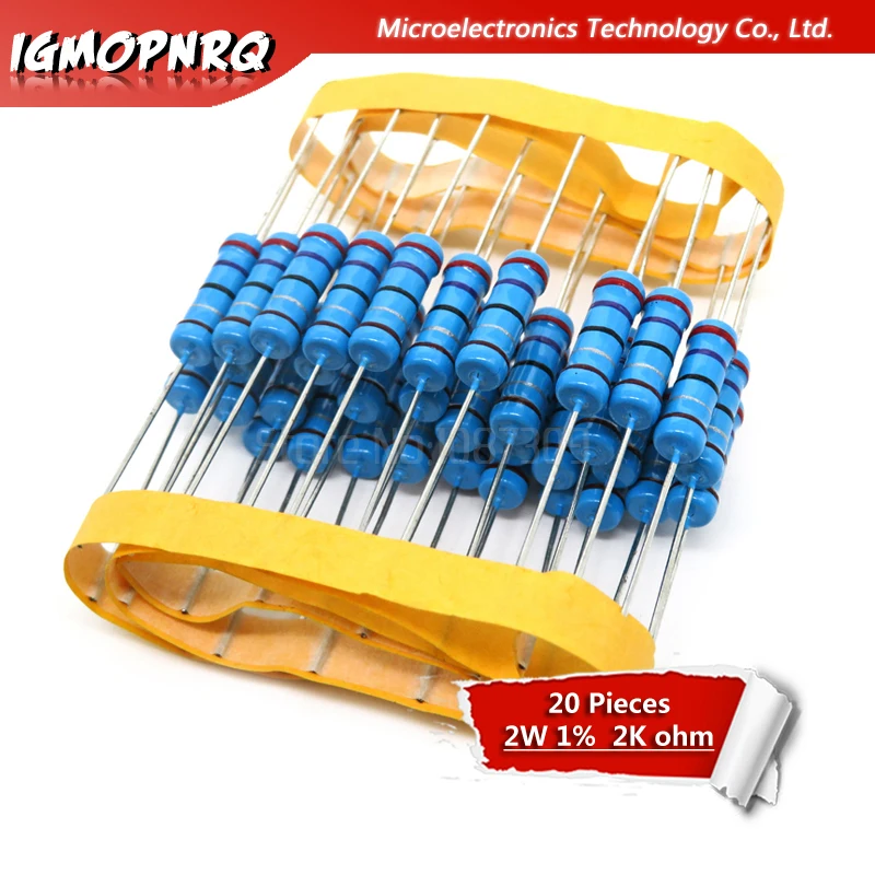 

20pcs 2W Metal film resistor resistance 1% 2W-2K 2Kohm