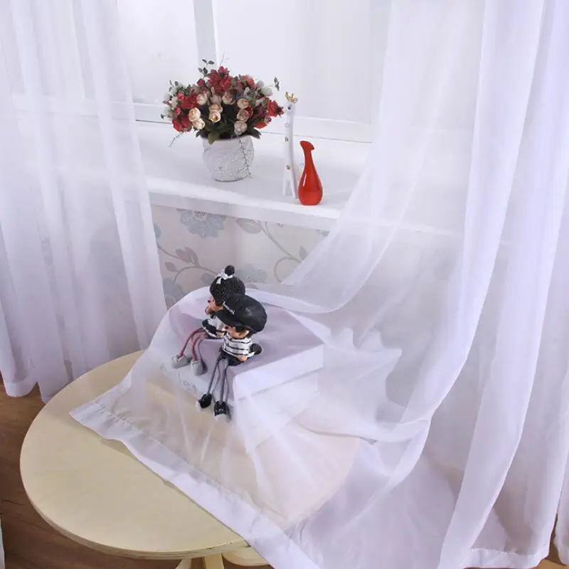 Cortinas de tul de ventana de cortina de hilo blanco sólido europeo para sala de estar cocina tratamientos de ventana modernos cortina de gasa P184Z40 Cortinas de tul de ventana de cortina de hilo blanco sólido europeo para sala de estar cocina tratamientos de ventana modernos cortina de gasa P184Z40