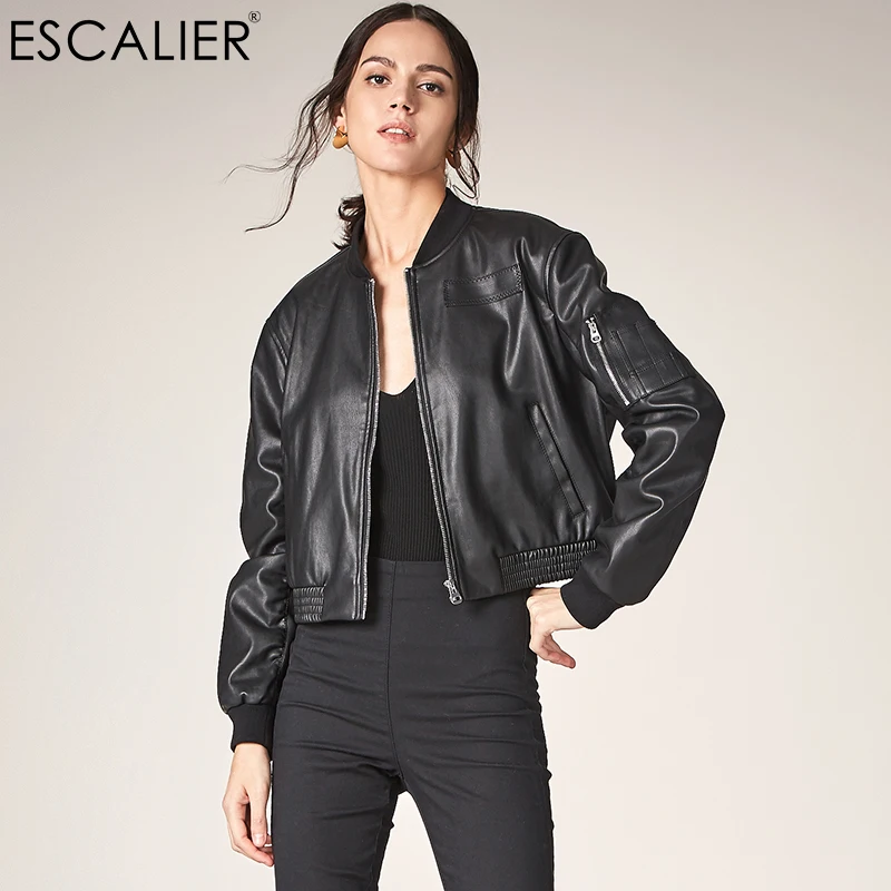 Женская куртка из искусственной кожи на молнии с длинным рукавом|jacket women casual|fashion