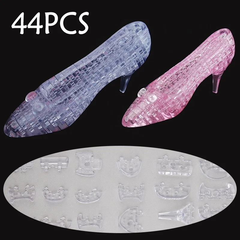 

Building Blocks Pink Crystal High Heels Cinderella Shoe 3D Jigsaw Slipper Clear White Assembly Bricks Children Family Decorati