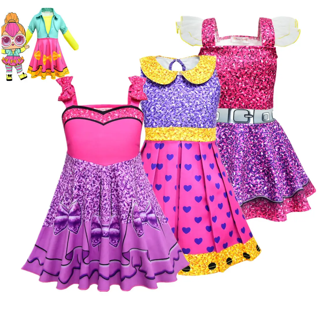 

Autumn Girls hot Lol Dress Unicorn Birthday Party Costumes Baby Girl Long-sleeve Dress Costume A-line Full Sleeve Princess Dress