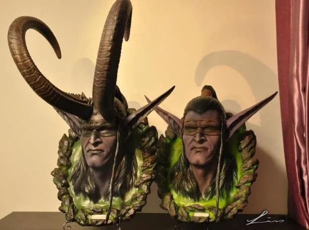 Модельные вентиляторы в наличии wow Illidan Horned head gk Смола настенный содержит светодио дный светодиодный свет глаз и основание для коллекции