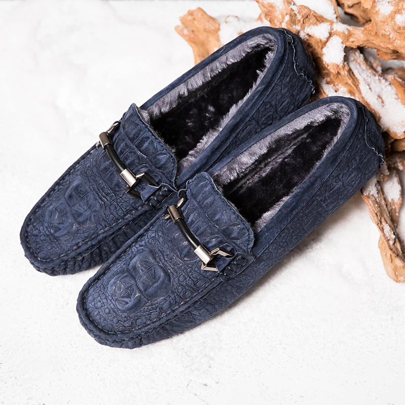 

Loafers Men Winter Man Moccasin-Gommino Stitching Style 38-45 Plush Keep Warm Adults Fashion Loafers Men Driving Doug Shoes Blue
