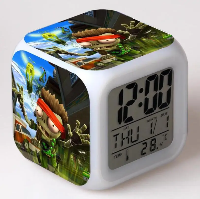 

Plants Vs Zombies Action Figures LED 7 Colors Change Touch Light Alarm Desk Watch Boys Girls Toys
