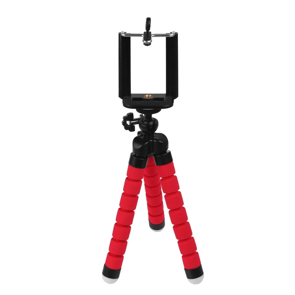 Flexible Sponge Octopus Tripod For iPhone Bluetooth Remote Shutter Mini Bracket Table Desk Tripod Phone Holder Stand - Color: Red with clip