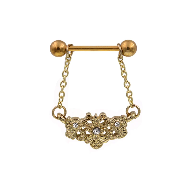 Piercing al capezzolo, in acciaio inox - addobbi floreali, zirconi chiari, diversi colori | Gioielli Eshop IT